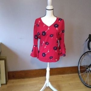 Liz Claiborne red floral blouse, L